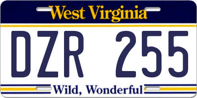 WV license plate DZR255