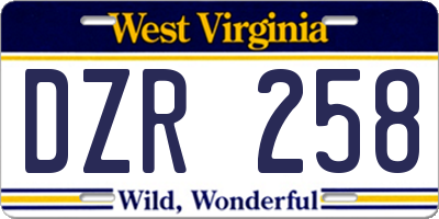 WV license plate DZR258