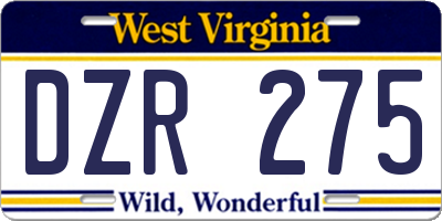 WV license plate DZR275