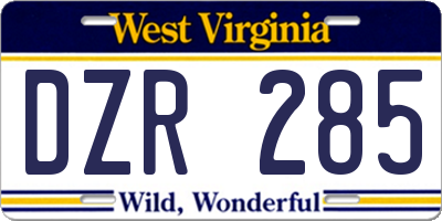 WV license plate DZR285