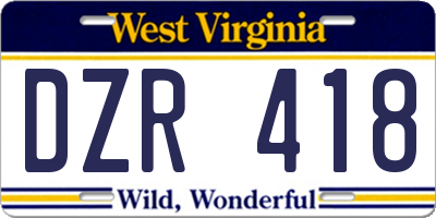 WV license plate DZR418