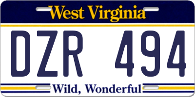 WV license plate DZR494