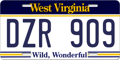 WV license plate DZR909