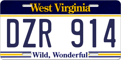 WV license plate DZR914