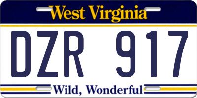 WV license plate DZR917
