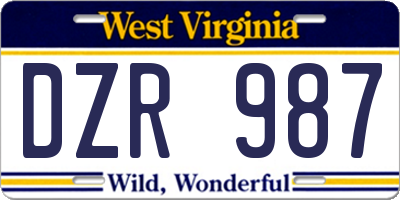 WV license plate DZR987