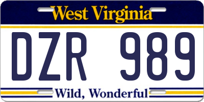 WV license plate DZR989