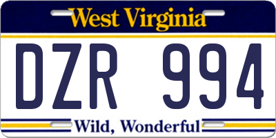 WV license plate DZR994