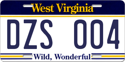 WV license plate DZS004