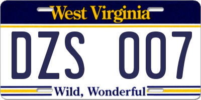 WV license plate DZS007