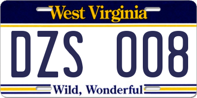 WV license plate DZS008