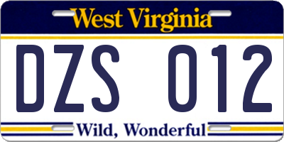 WV license plate DZS012