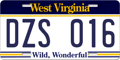 WV license plate DZS016