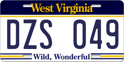 WV license plate DZS049