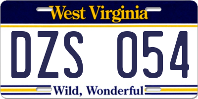 WV license plate DZS054