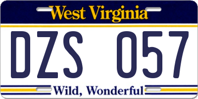 WV license plate DZS057