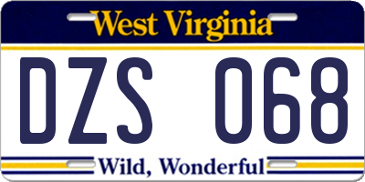 WV license plate DZS068