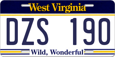 WV license plate DZS190