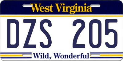 WV license plate DZS205