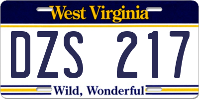 WV license plate DZS217