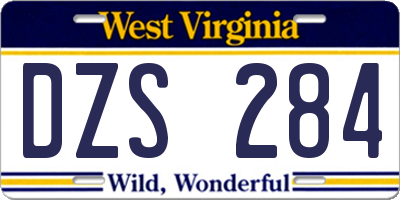 WV license plate DZS284