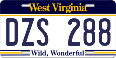 WV license plate DZS288