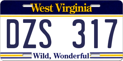WV license plate DZS317