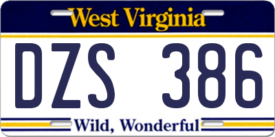 WV license plate DZS386