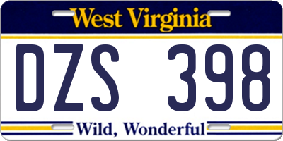 WV license plate DZS398