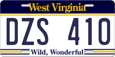 WV license plate DZS410