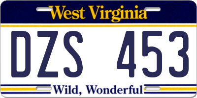 WV license plate DZS453