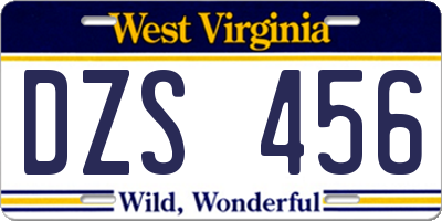 WV license plate DZS456