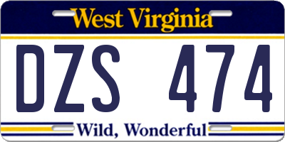 WV license plate DZS474