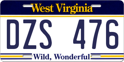 WV license plate DZS476