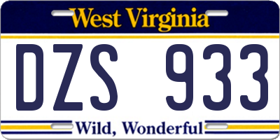 WV license plate DZS933