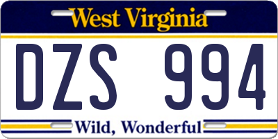 WV license plate DZS994
