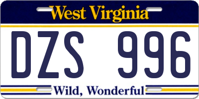 WV license plate DZS996