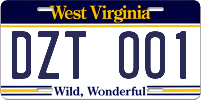 WV license plate DZT001