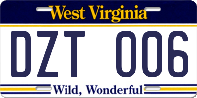 WV license plate DZT006