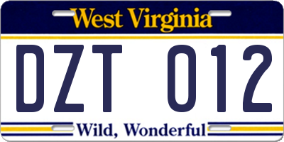WV license plate DZT012