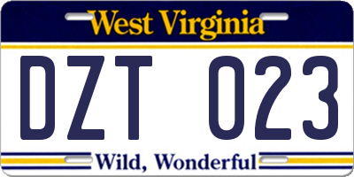 WV license plate DZT023
