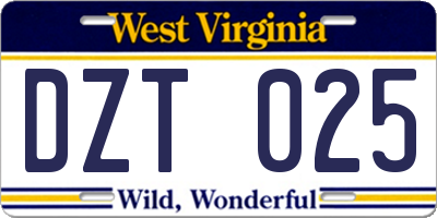 WV license plate DZT025