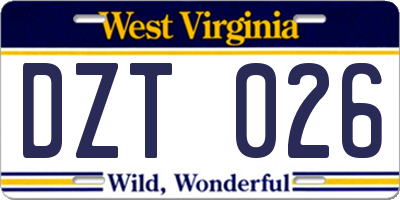 WV license plate DZT026
