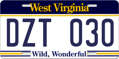 WV license plate DZT030