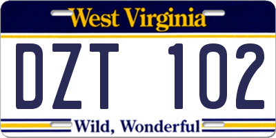 WV license plate DZT102