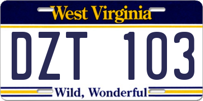 WV license plate DZT103