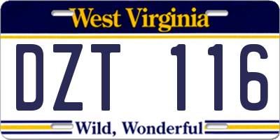 WV license plate DZT116