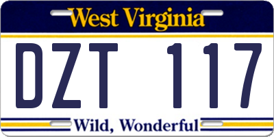 WV license plate DZT117