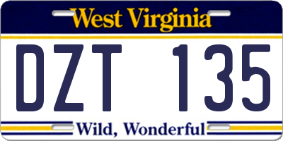 WV license plate DZT135