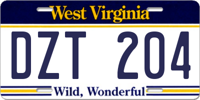 WV license plate DZT204